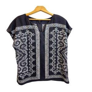 315🌼3 for‎ $15🦋 TALBOTS Bandana Top Split Neck Petite Medium Black White
